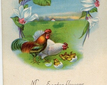 Easter vintage postcard Rooster vintage Easter Greetings - Chicken & Chicks Greetings, Vintage chickens postcard