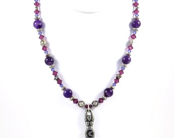 Goddess and Amethyst - Powerful Purple and Silver Necklace of Spirit Wisdom and Strength