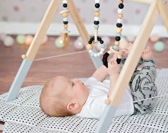 Monochrome Wooden Baby Play Gym Toys, Hanging Baby Gym Toys, Crochet Gym Toys, Silicone and Wood Baby Gym Toy, Trendy Play Gym Toy
