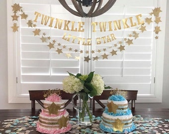 Twinkle Twinkle Little Star Baby Shower, Christmas Decor, Gold Glitter Banner, Photo Prop, Twinkle Star Garland, Twinkle Birthday Decor