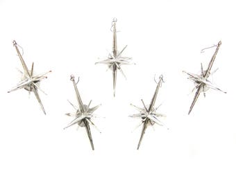 Silver Sputnik Ornaments, Atomic Star Decor, Mid Century, 1950's Christmas Star Ornaments, Vintage Sputnik