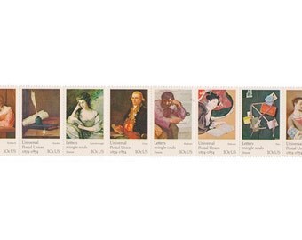 8 Unused Postage Stamps - 1974 10c Art Masterpieces on Letter Writing - Item No. 1530s