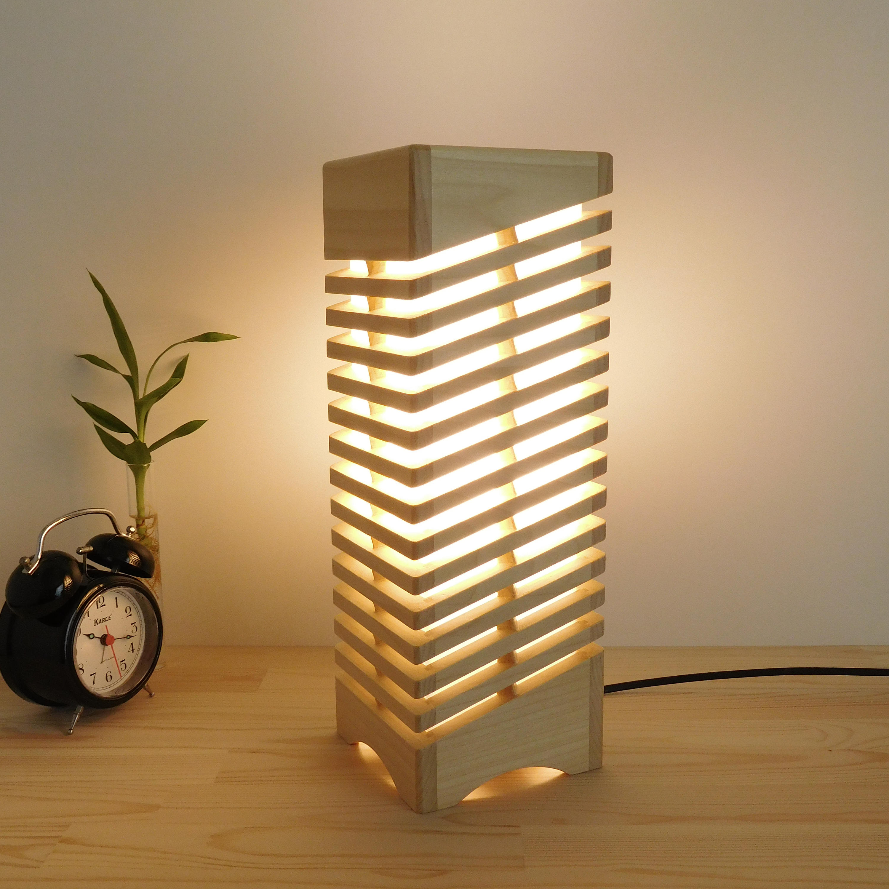 Handcrafted wood  desk lamp  geometric wooden lamp  modern led 