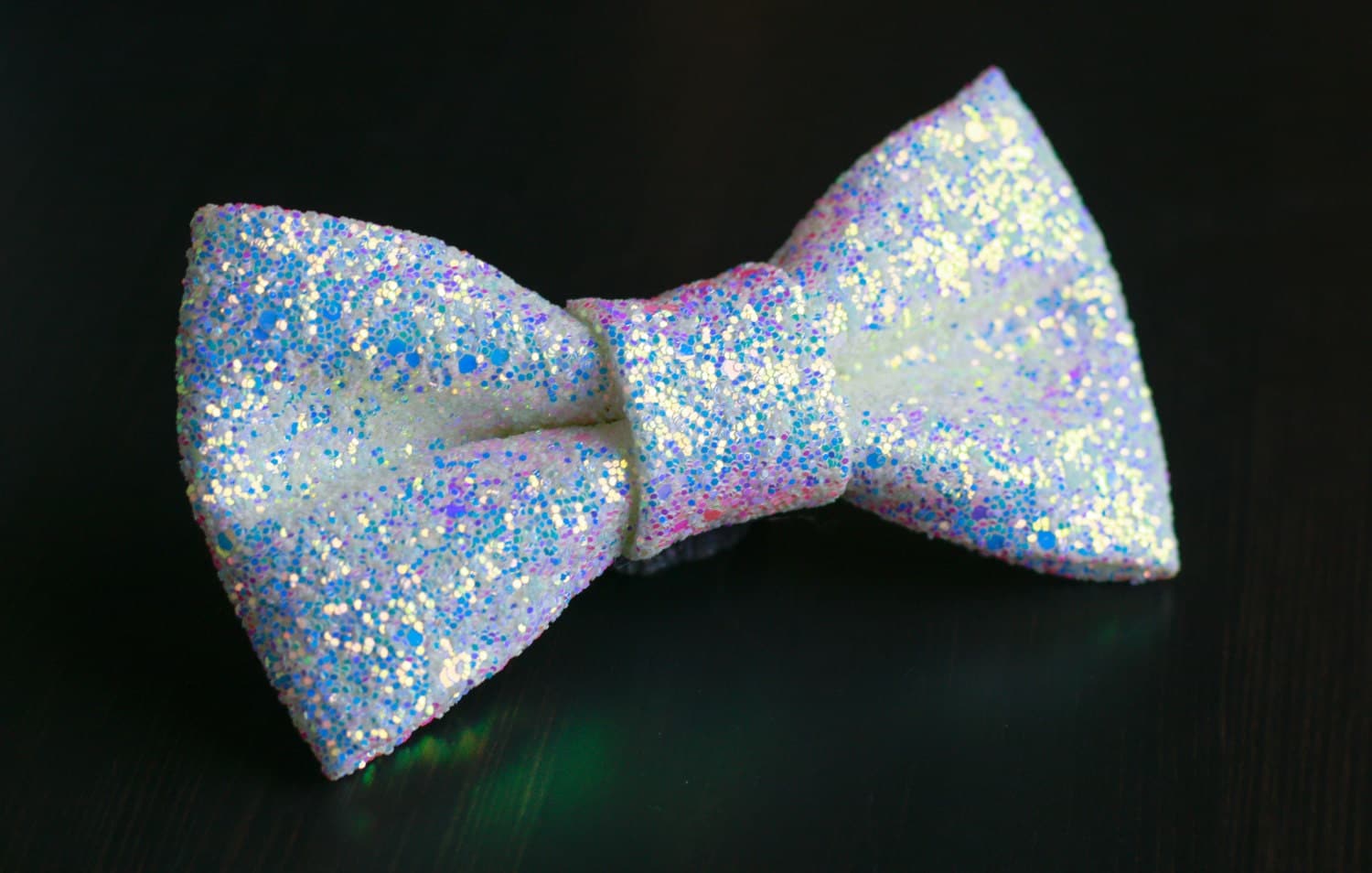 White Iridescent Super Shiny Glitter Encrusted Bow Tie