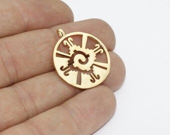1 Pcs 22k Shiny Gold Hunab Ku Charms, Flower of life Charms 24x28mm , BRT348