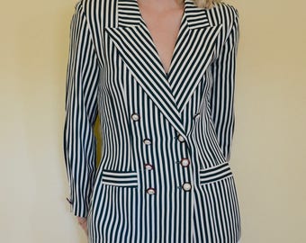 vintage 80s green striped double breasted nautical blazer