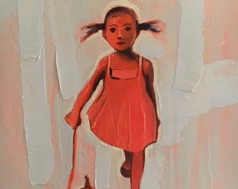 Friendship.2016 Original Oil Painting print on Rolled CanvasArt, Print, Girl, Dog