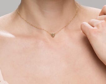 Personalized Tiny Heart Necklace // Small Heart Choker Necklace // initial necklace//Gift for her