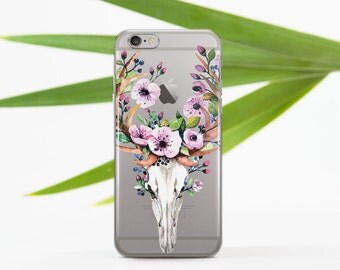 Floral Skull Ram Case to Samsung Galaxy S7 Edge Case Phone Clear Case 7 Plus iPhone 6s Case Plus Case to Samsung S7 Floral 7 Case Phone 025