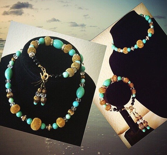 Turquoise And Gold Trendy Jewelry Set Mothers Day Gift