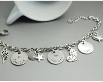 bracelet gravé - bracelet maman mamie marraine - coeur étoile ange personnalisable