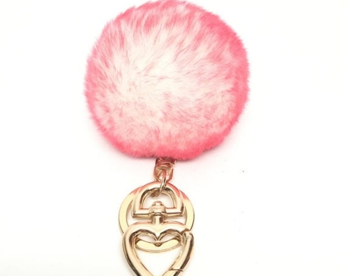 Heart Fur Pompom Keychain Rabbit Fur Ball Bag Amazing Pink