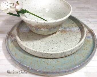 Pottery Dinnerware, Place Setting, Dinner Plates and Bowls, 3 Piece Place Setting, Pottery, Dinnerware, Sets, Dinnerware Sets, Bowls, Custom