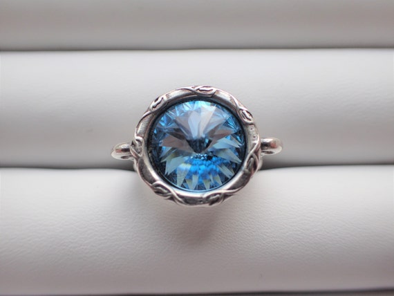 Aquamarine Crystal Adjustable Ring, Antique Silver