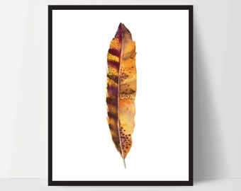 Printable Wall Art, Feather Art, Wall Print, Boho Art, Wall Prints, Feather Prints, Printable Art, Printables, Brown Orange Watercolor