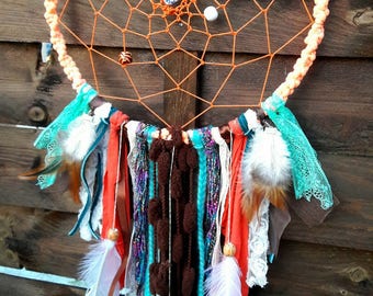 Attrape rêves ethnique, indien, plumes, dentelle, dreamcatcher