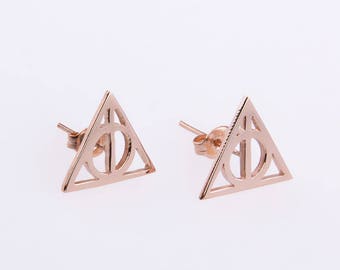 Harry Potter Earrings,Personalize Symbol Earrings,Stud Earrings,Rose Gold Harry Potter Jewelry,Triangle Earrings,Harry Potter Fans Gift