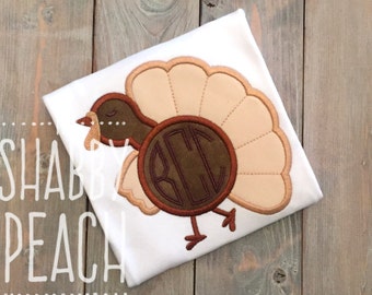 Boy Turkey Monogram Onesie or Shirt, Turkey Applique, Boy Thanksgiving Shirt