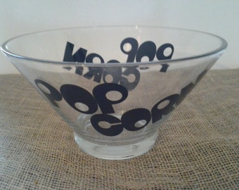 Large Glass Popcorn Bowl , Snack Bowl, Chip Bowl