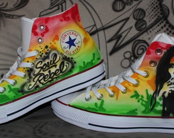 Customized converse chucks Marty "Bob Marley" reggae themed sneaker jamaica style