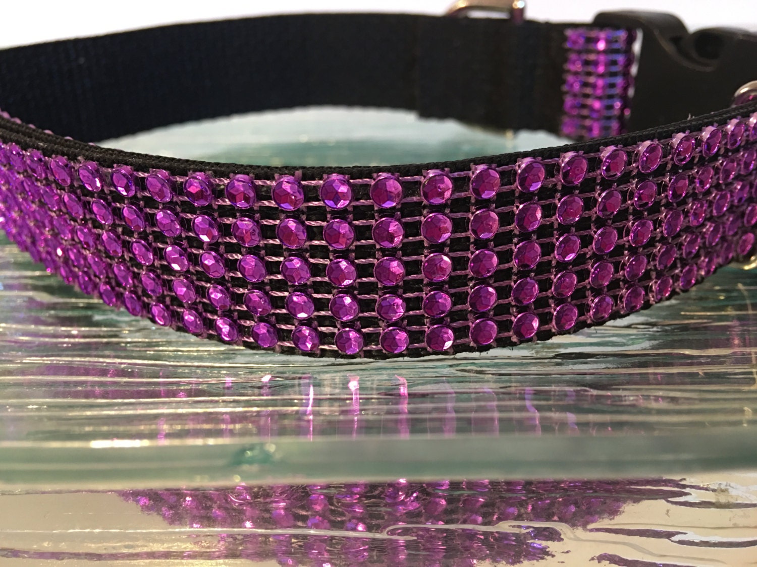 Purple Rhinestone Bling Dog Collar Nylon Sparkly Diamond