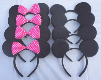 Set Of 30 Hot PInk Minnie Mouse Ears with white Polka dot Bow Ears Headband Great Birthday Party favors Disneyland Trip Mickey Mouse Ears