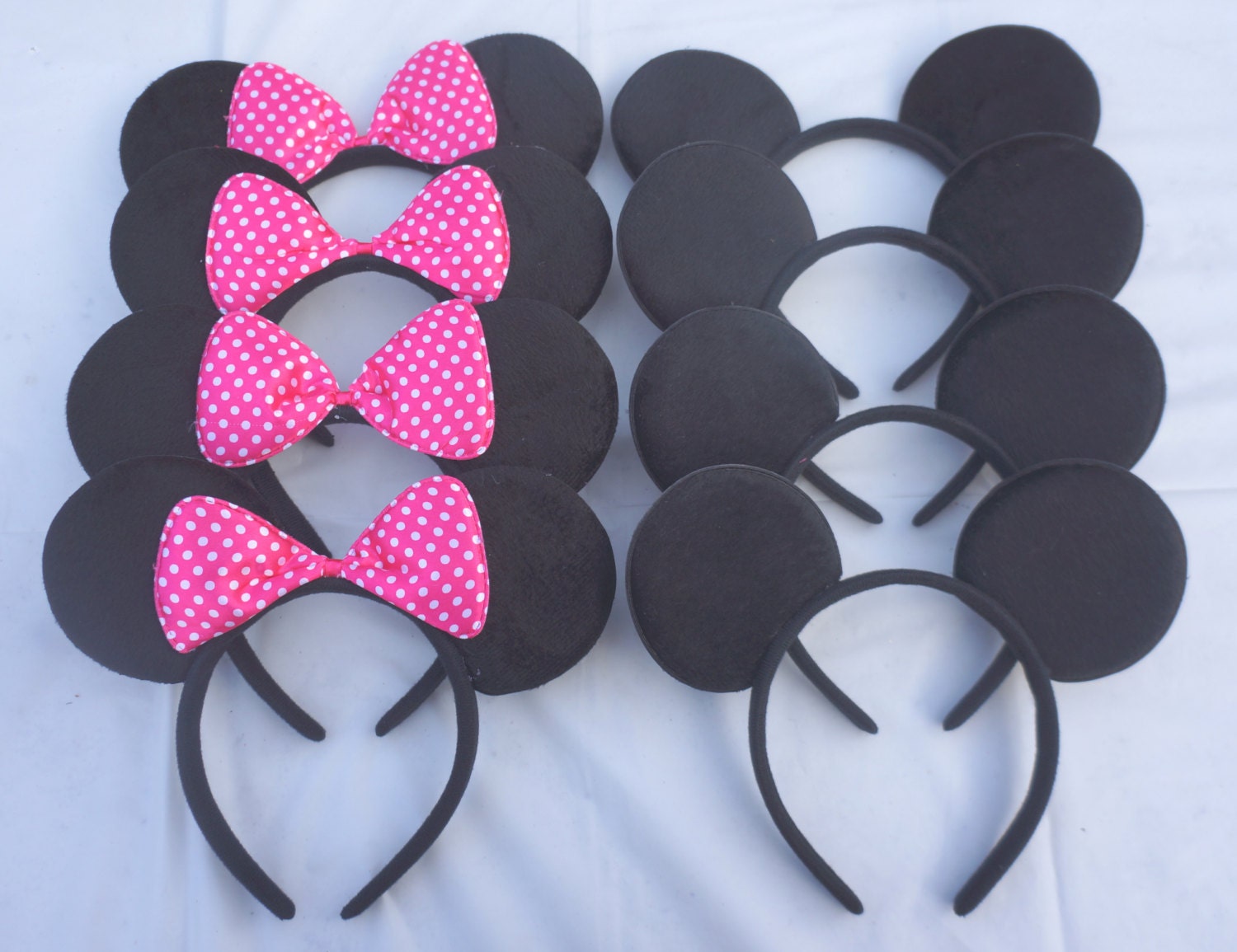 Set Of 30 Hot PInk Minnie Mouse Ears with white Polka dot Bow