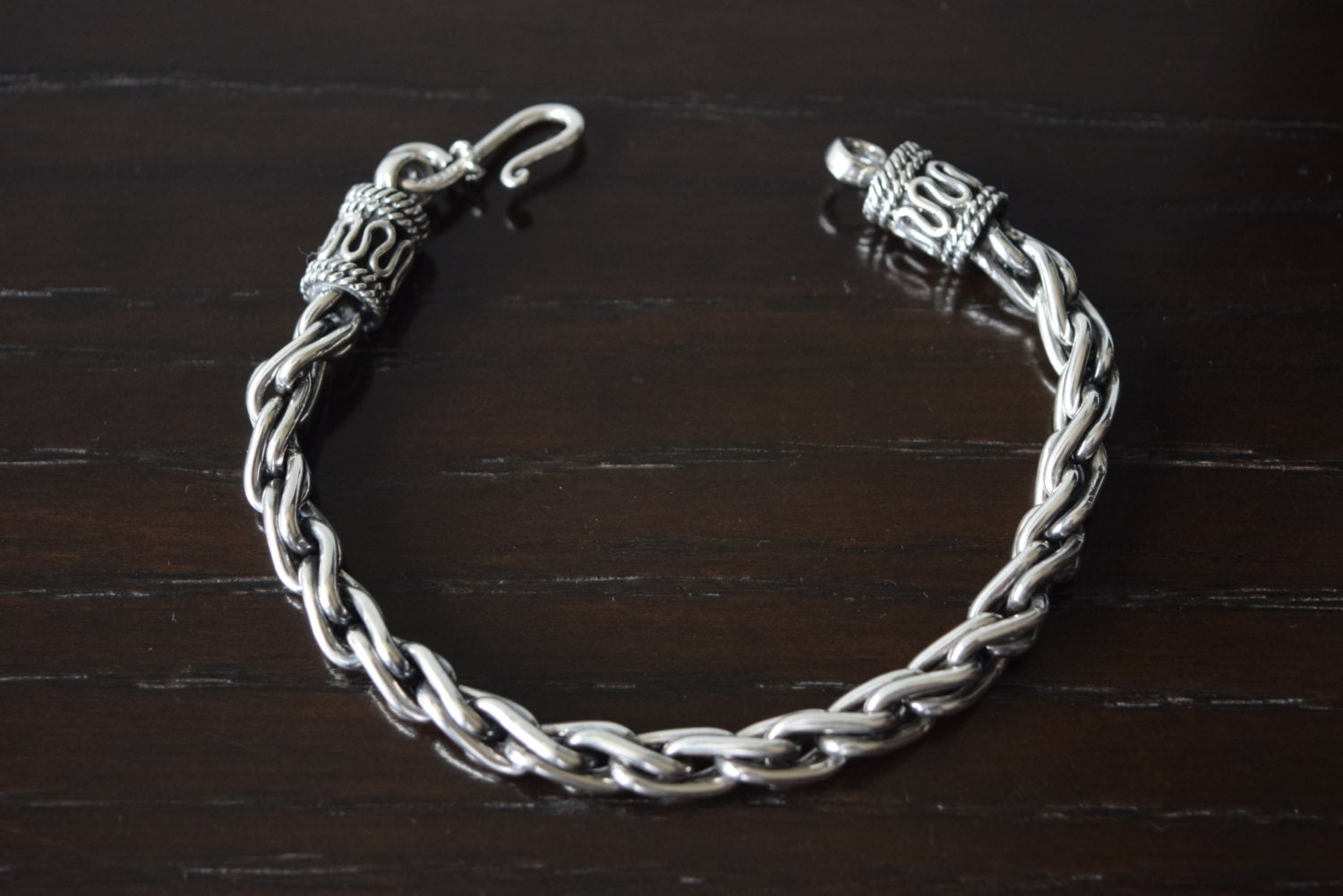 Mens 9.25 Sterling Silver Heavy Bali bracelet handmade.