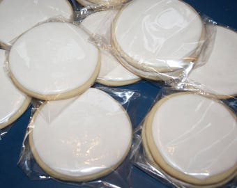 Custom Sugar Cookies - Plain White Royal Icing, Hand Decorated Sugar Cookies, One Dozen, Homemade, Made to Order, Ships Fast, Cookie Favors