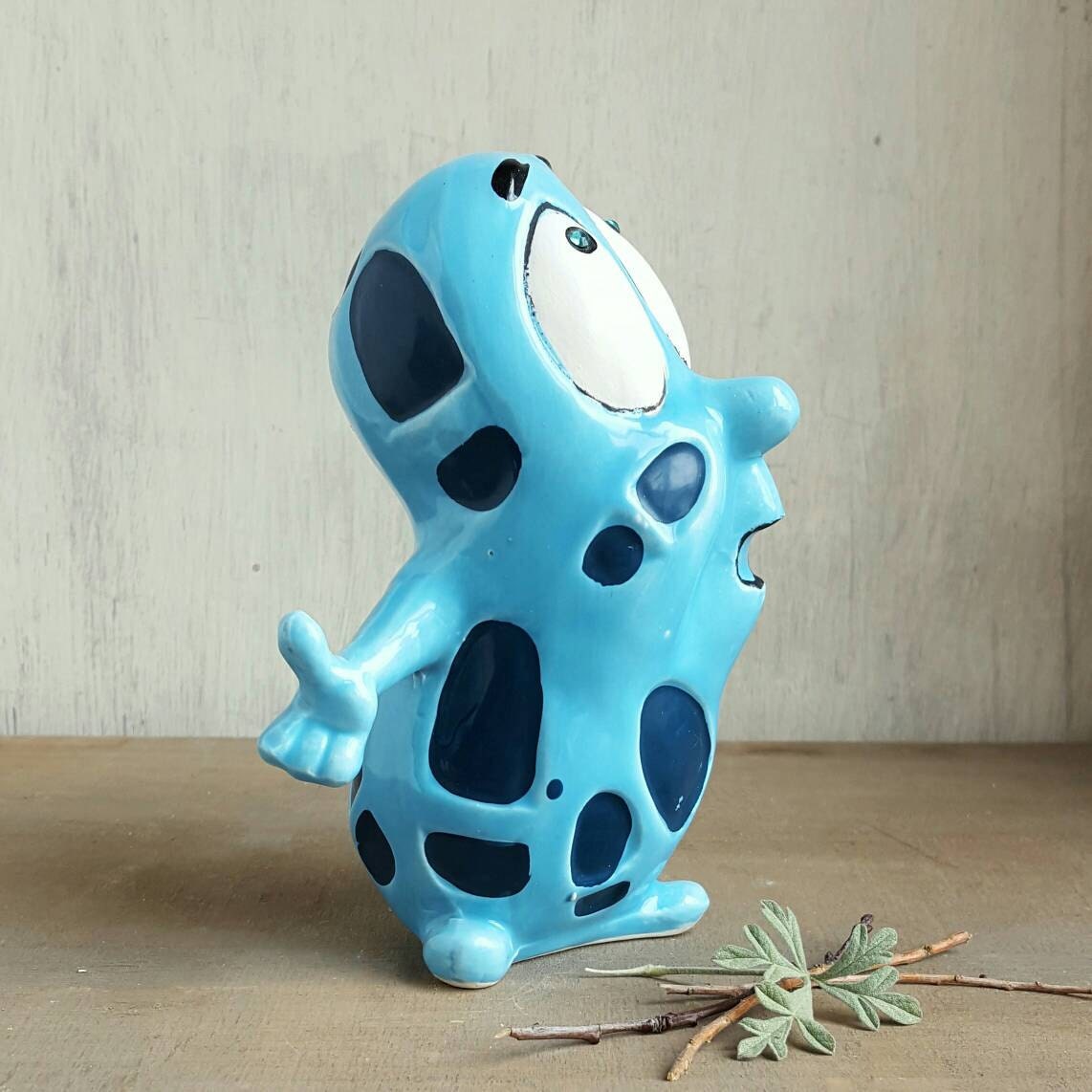 Adorable Kreiss Blue Psycho Ceramics Figurine Footprint Man