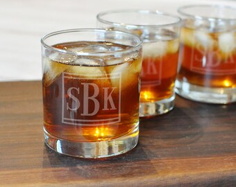 Set of 2 Groomsman Whiskey Glasses - Monogram Rocks Glasses - Etched Scotch Glasses - Personalized Whiskey Glass - Cool Groomsman Gift
