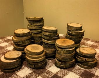 100 4" Wood Slices - Rustic Wedding Decor - tree slices - log coasters - DIY wedding
