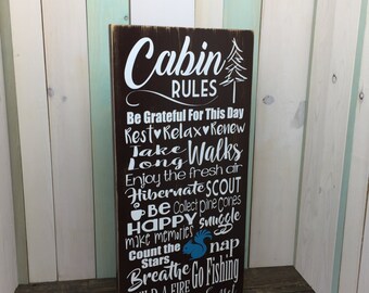 Cabin Decor - Rustic Wood Sign for Cabin - Gift for Dad - Cabin Rules - Distressed Wood Sign - Cabin Wall Hanging - Living Room Decor -Cabin