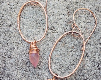 As Seen on Jane the Virgin, Rose Gold Filled Earrings, Rose Quartz Earrings, Boho Earrings, Dangle Earrings