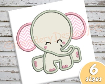 Baby Elephant Applique Design - 6 sizes - Machine Embroidery Design File