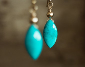Turquoise Drop Earrings, Gold, Silver or Rose Gold, Natural Turquoise Earrings, December Birthstone, Genuine Arizona Turquoise Jewellery
