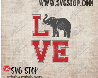 Alabama Elephant Love design Svg, Dxf, Jpg, Png, & Eps files for Silhouette Cricut Vinyl Cutting and Printing