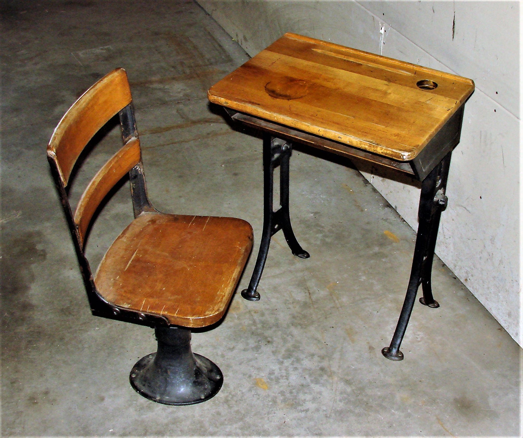 Antique School Desk Childs Rare 2 Piece Very Rustic Cool and