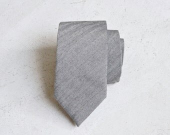 Grey Herringbone Wool Skinny Tie