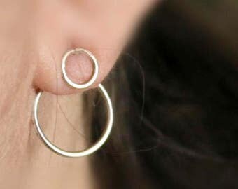 Double Circle Sterling Silver Earrings, Silver studs, Jacket Stud Set, Double Sided Earrings, Simple Circle Earrings, Everyday Earrings