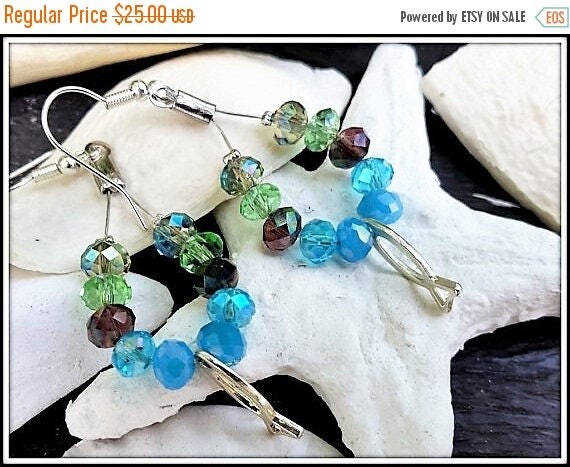 Free Shipping - Blue drop earrings, Multicolored Earrings, Large Dangle Earrings, Long Womens Earrings, Blue Beach Earrings, Green Blue chan