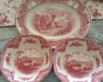 Vintage TRANSFERWARE PLATTER Wilkinson Pastoral Davenport French Country Prairie Cottage Chic