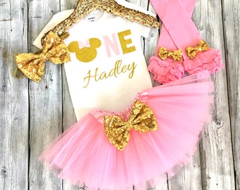 Pink and gold Minnie Mouse 1st birthday outfit, minnie first birthday outfit, pink gold Minnie, pink and gold Minnie Mouse birthday, gold