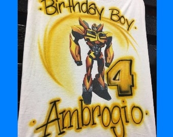 Transformer Birthday Shirt, Airbrush t shirt, Transformer birthday, transformer invitations, transformer party, Bumblebee shirt,