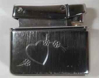 Vintage Unused Kreisler Lighter with Engraved Heart and Flowers