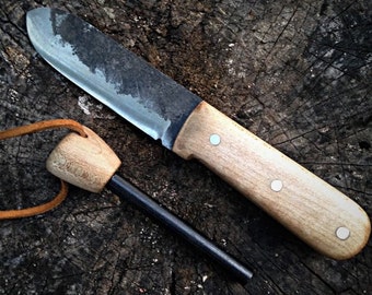 Kephart bushcraft knife with fire steel-bushcraft knife- hunting knife-survivial knife-full tang-kephart knife-handmade knife-fixed blade