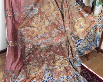 Antique Chinese Daoist Priest Dragon Robe Embroidered Metallic Silk Dragons
