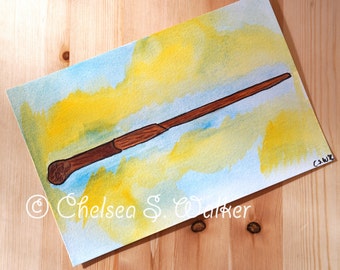 Harry Potter wand art, watercolor