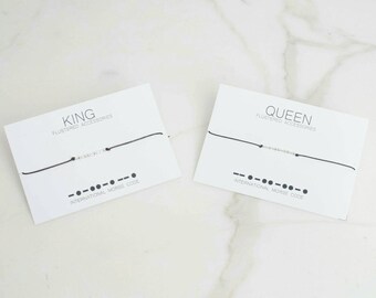 King and Queen Morse Code Bracelets, Couple Bracelets, Boyfriend Gift,