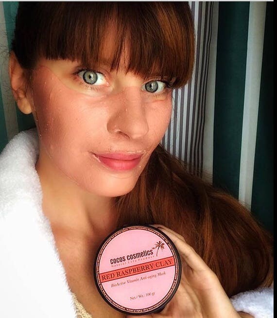 Raspberry and French Pink Clay facial antioxidant mask - skin whitening - vegan skin care -all skin types anti aging mask
